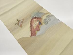 刺し子山並みに椿・蝶模様織出し名古屋帯